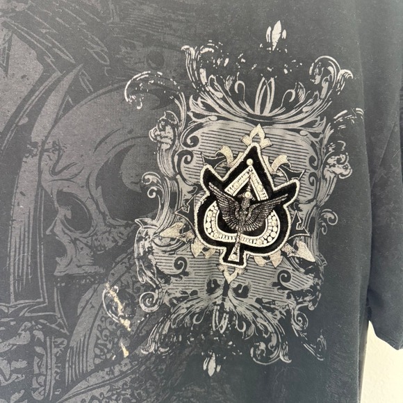 Mens Black Ace Skull Raw Blue Graphic T Shirt Lord Raiser Rhinestone Embellished - Picture 2 of 6